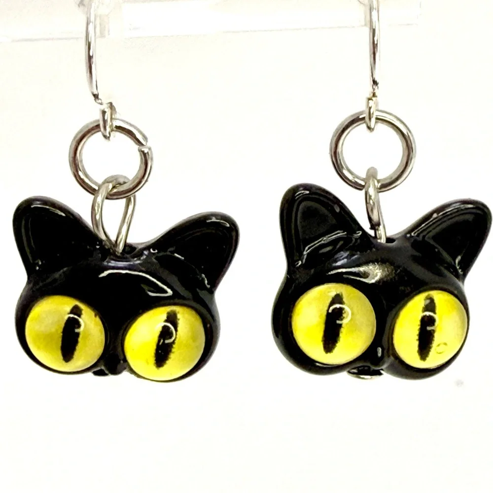 Hand crafted Black Cat Earrings